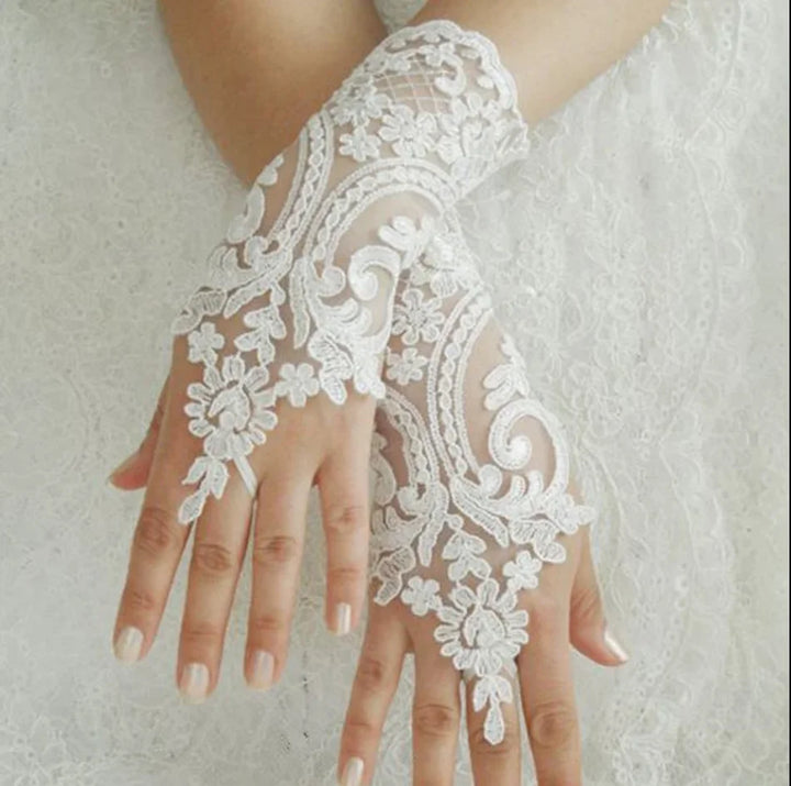 New Women Wedding Fingerless Gloves Lace White Black Wedding Gloves