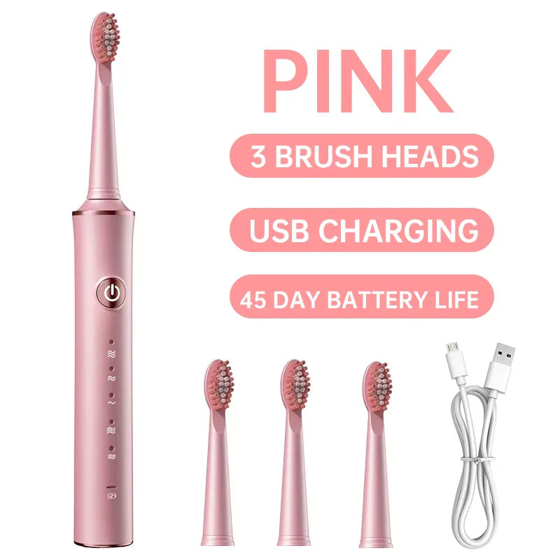 New N100 Sonic Electric Toothbrush Adult Timer Brush 6 Mode USB Charger