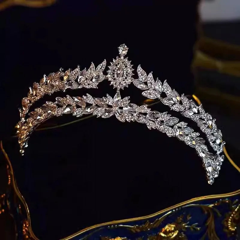 Baroque Luxury Crystal Leaf Bridal Tiaras Crown Headwear Wedding Accessories