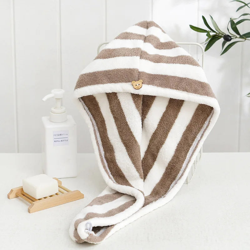 Hair Cap for Women Turban Water-Absorbent Quick-Drying Striped Shower