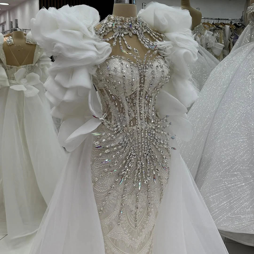 Elegant Glamorous Evening Dress With Beaded White luxury wedding dress