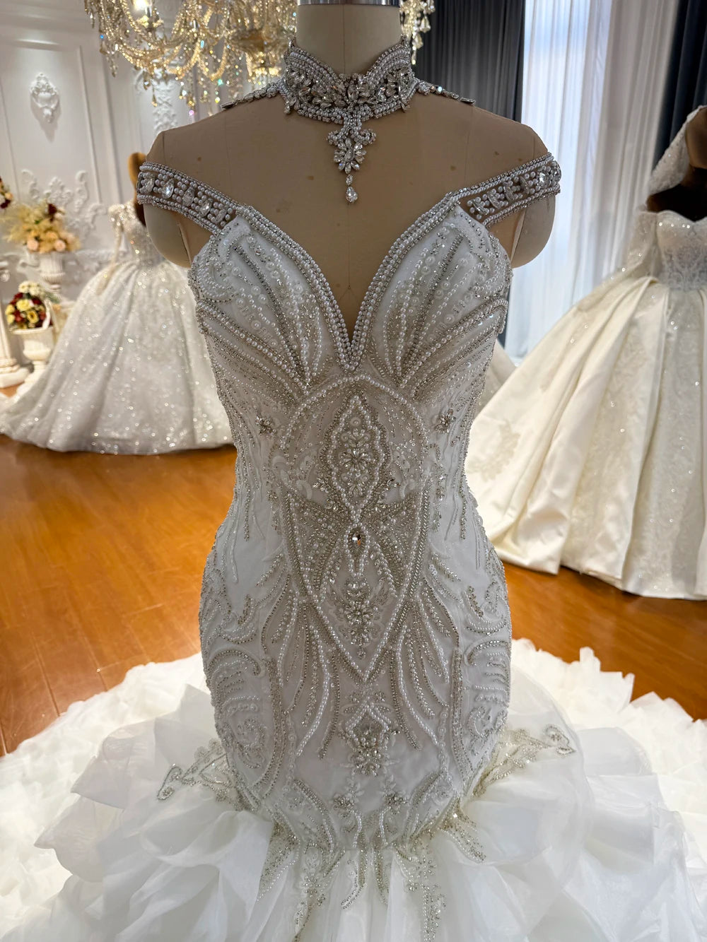 Customized NS5071 Heavy Beading Mermaid Wedding Bridal Dress