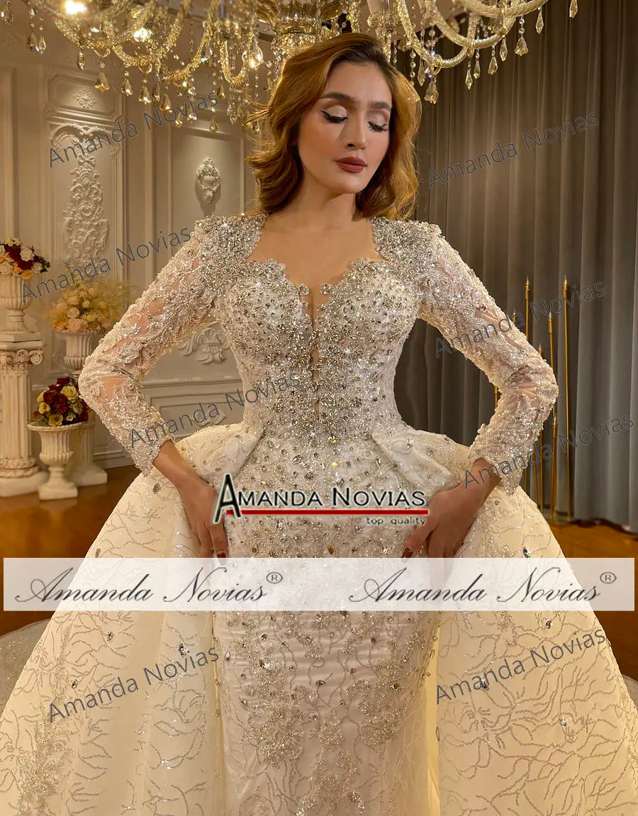 Customized NS4881 Beading Mermaid Wedding Dress With Detachable Train
