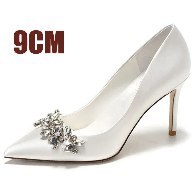 New White Champagne Women Bridal Wedding Shoes Heel