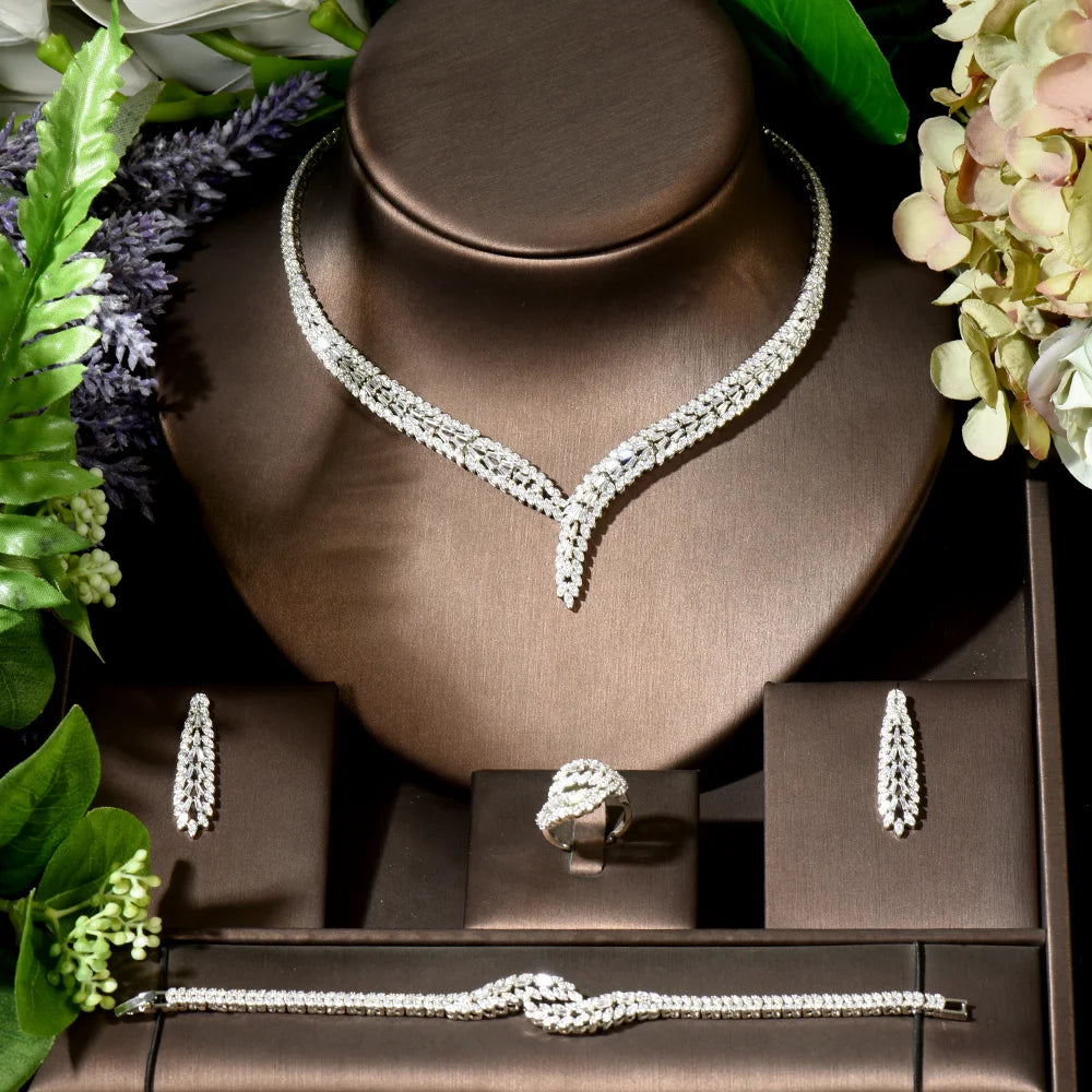4pcs Bridal Zirconia Full Jewelry Sets For Women Party, Luxury sets