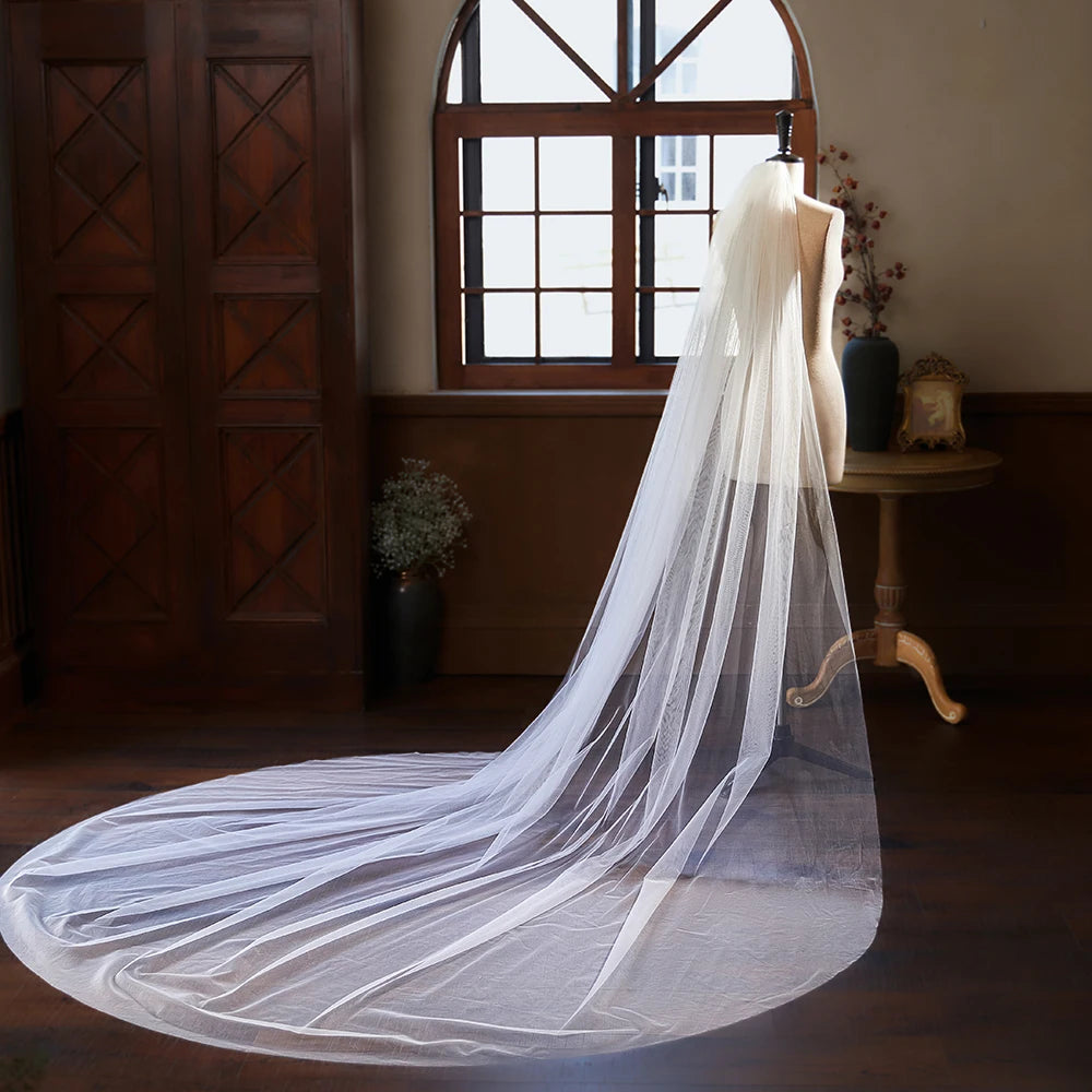 Simple Soft Tulle One Layer Cathedral Length Bridal Veil Marriage Wedding