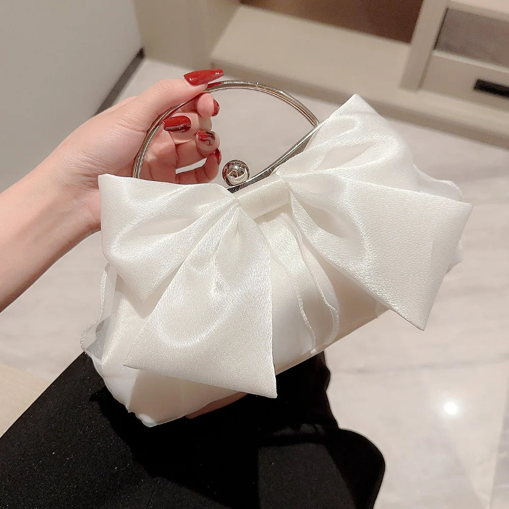 High end White Wedding Bag Banquet Handbag Evening Clutch Bowknot