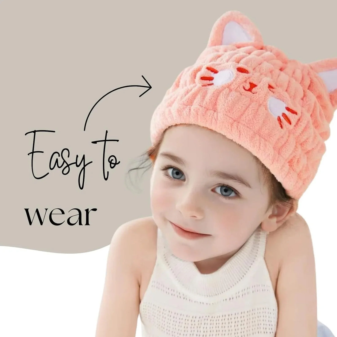 Microfiber Hair Towel Wrap for Kids, Pink Cat Dry Hair Cap Suck Water Towel
