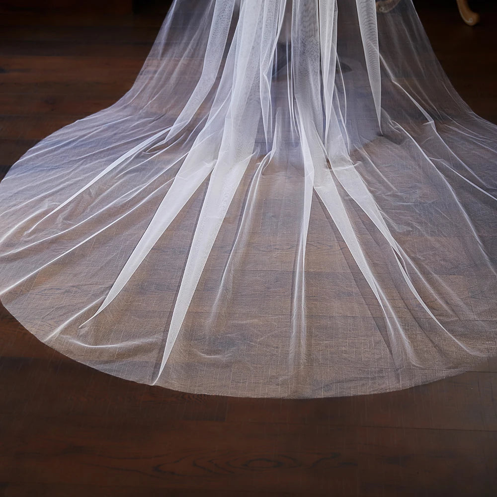 Simple Soft Tulle One Layer Cathedral Length Bridal Veil Marriage Wedding