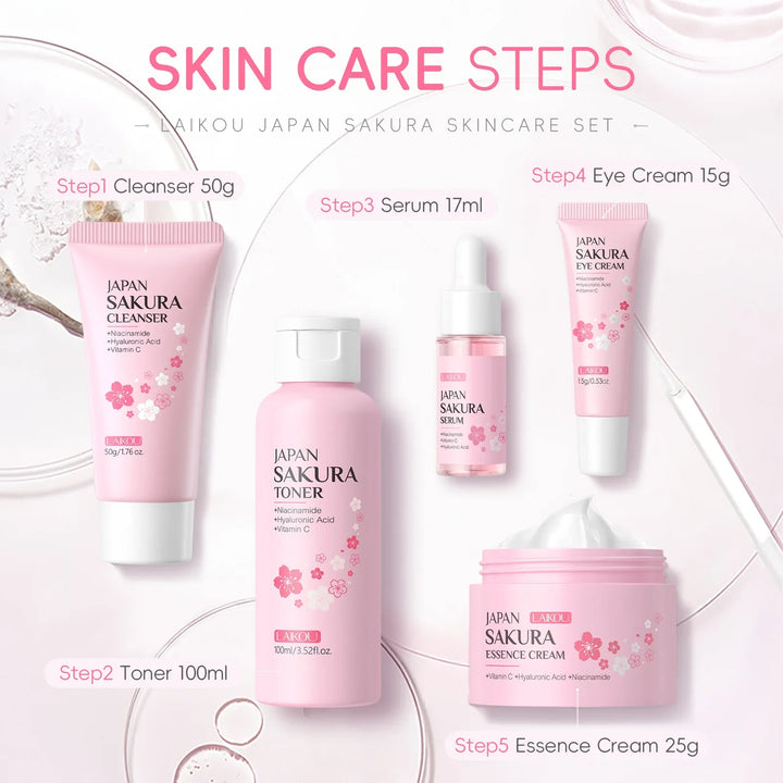 LAIKOU Sakura Skin Care Set Facial Cleanser Toner Face Serum