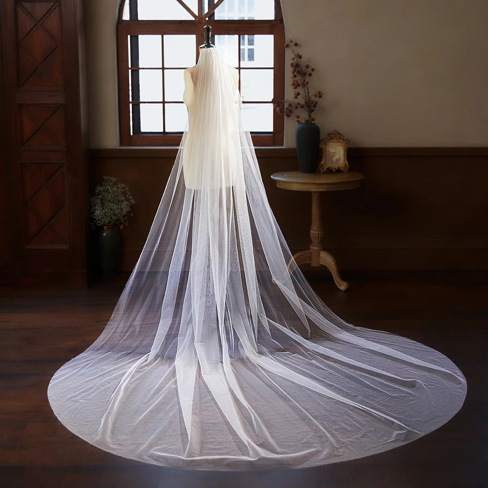 Simple Soft Tulle One Layer Cathedral Length Bridal Veil Marriage Wedding