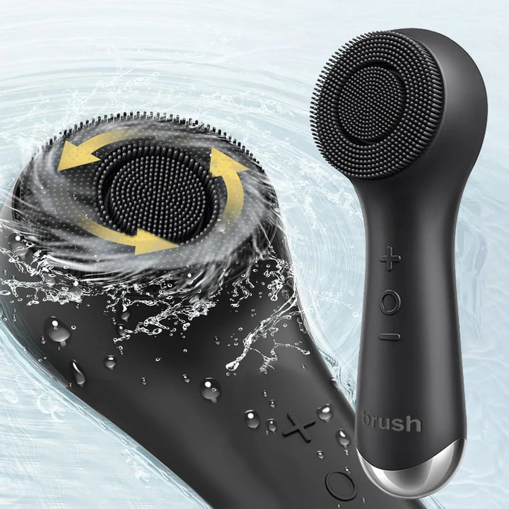 Facial silicone cleansing brush with dual rotation and vibration modes