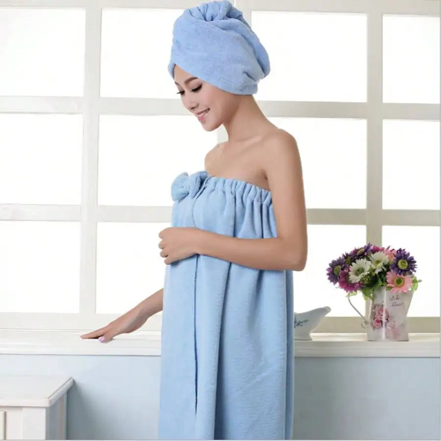 2-Piece Microfiber Bath Wrap Set Bowknot, Quick-Dry Hair Turban & Skirt