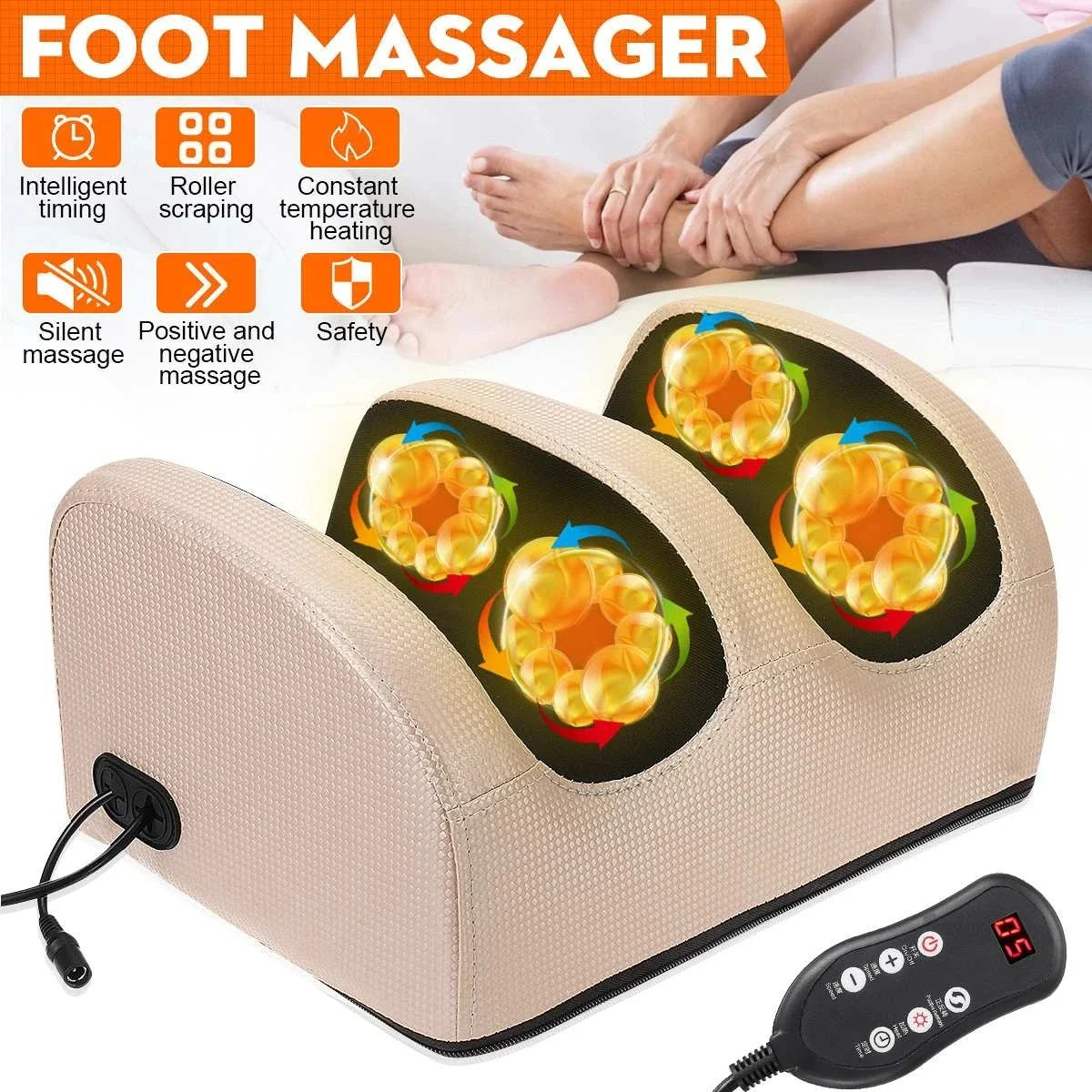 Electric Foot Massager Heating Therapy Hot Compression Kneading Roller