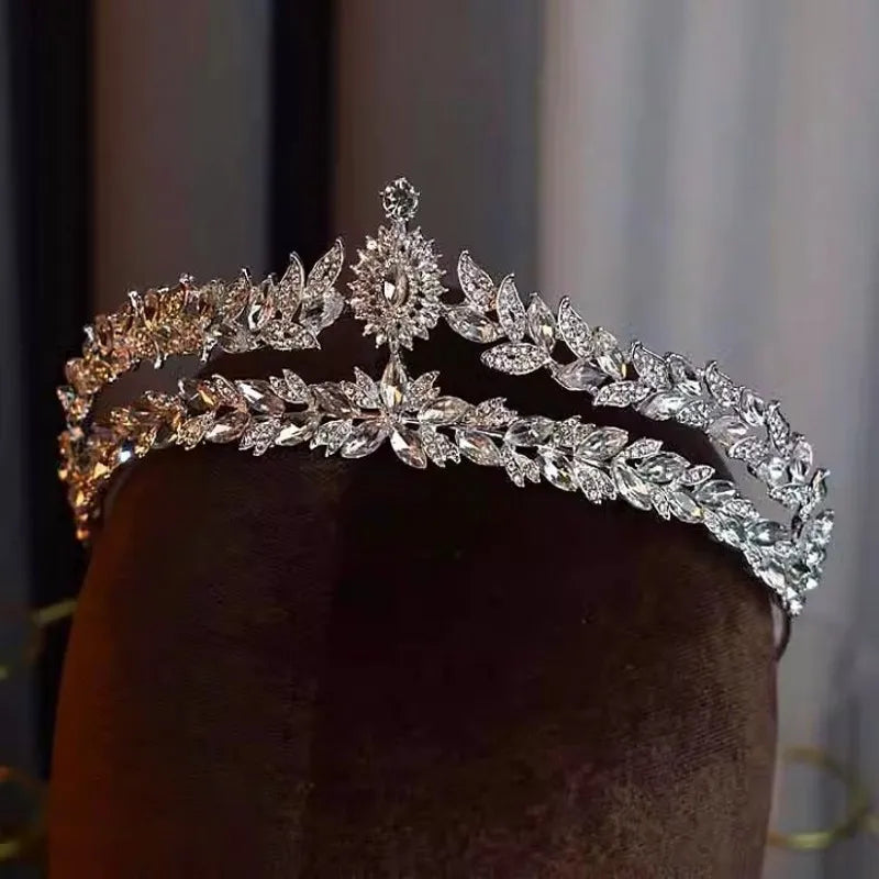 Baroque Luxury Crystal Leaf Bridal Tiaras Crown Headwear Wedding Accessories