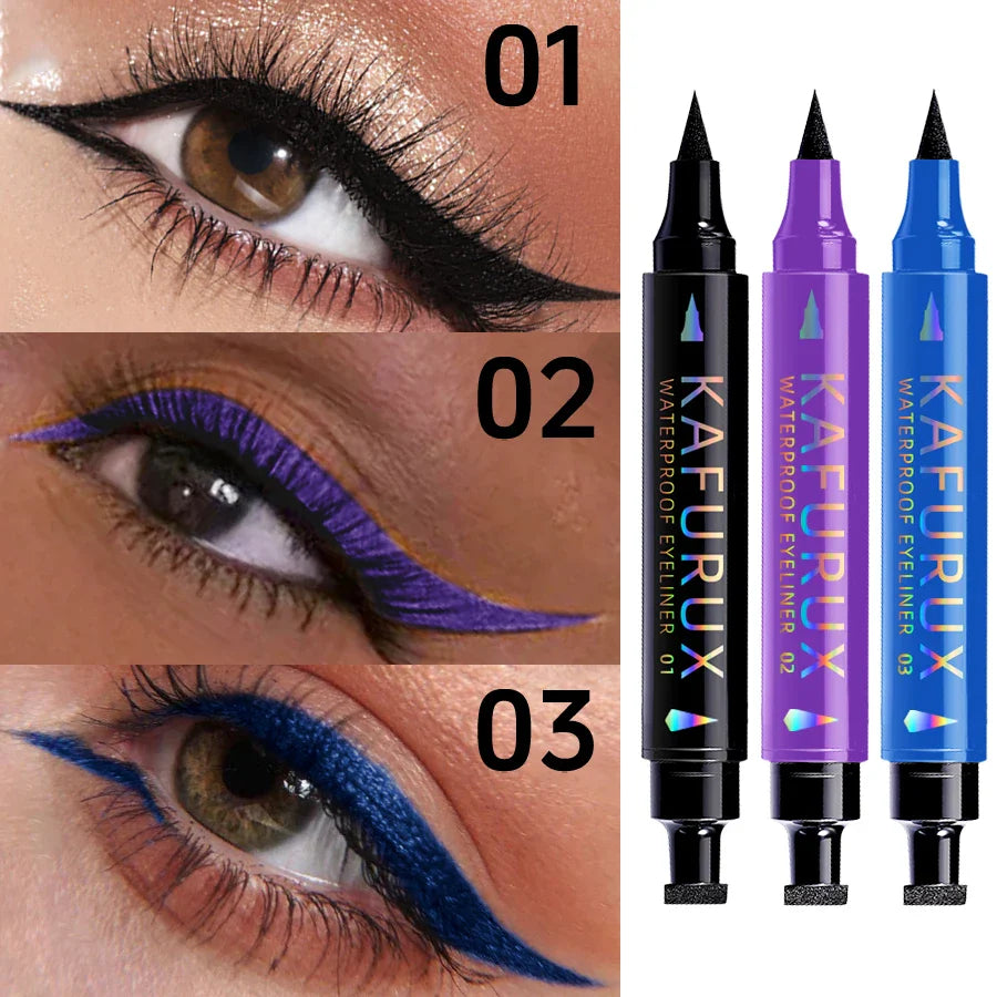 3-color Dual-ended stamp pen eyeliner smooth quick-drying eye makeup