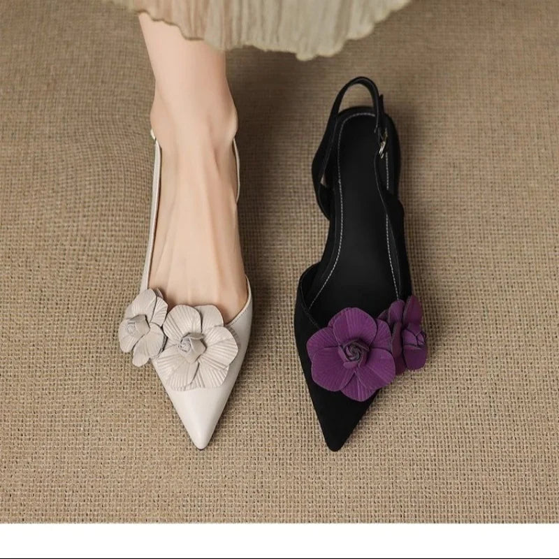 2026 High Quality Shallow Mouth Sandals Women's Back Trip Strap Heels