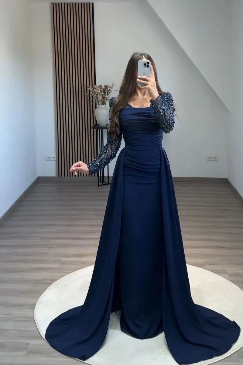 Jessica White Wedding Dress Mermaid Long Sleeves Arabic Evening Dresses