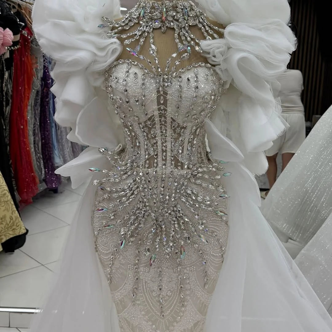 Elegant Glamorous Evening Dress With Beaded White luxury wedding dress