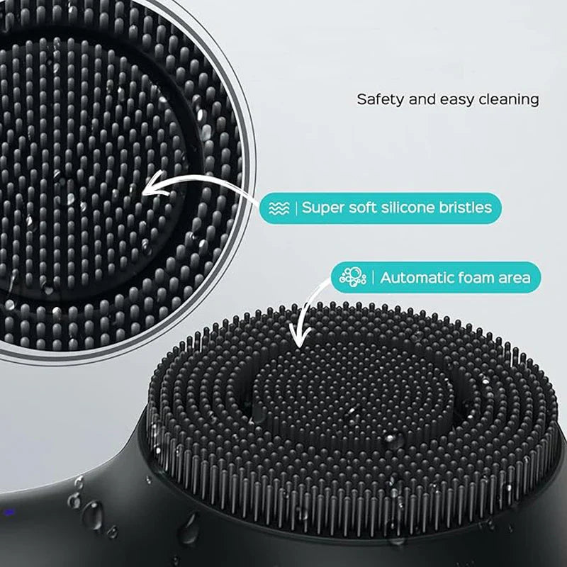 Facial silicone cleansing brush with dual rotation and vibration modes
