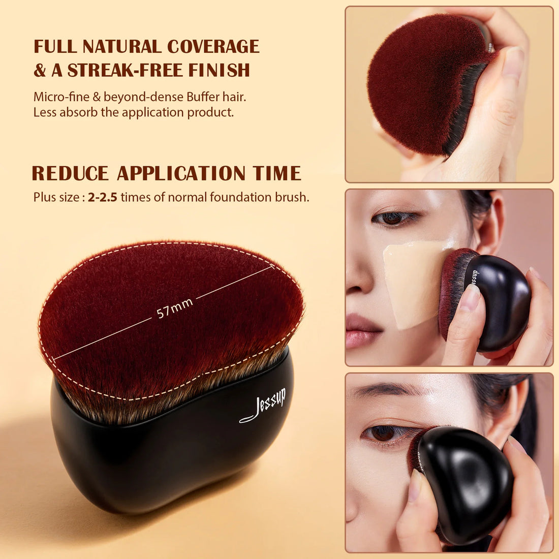 Jessup Foundation Brush with Makeup Sponge, Black Makeup Brush Flat