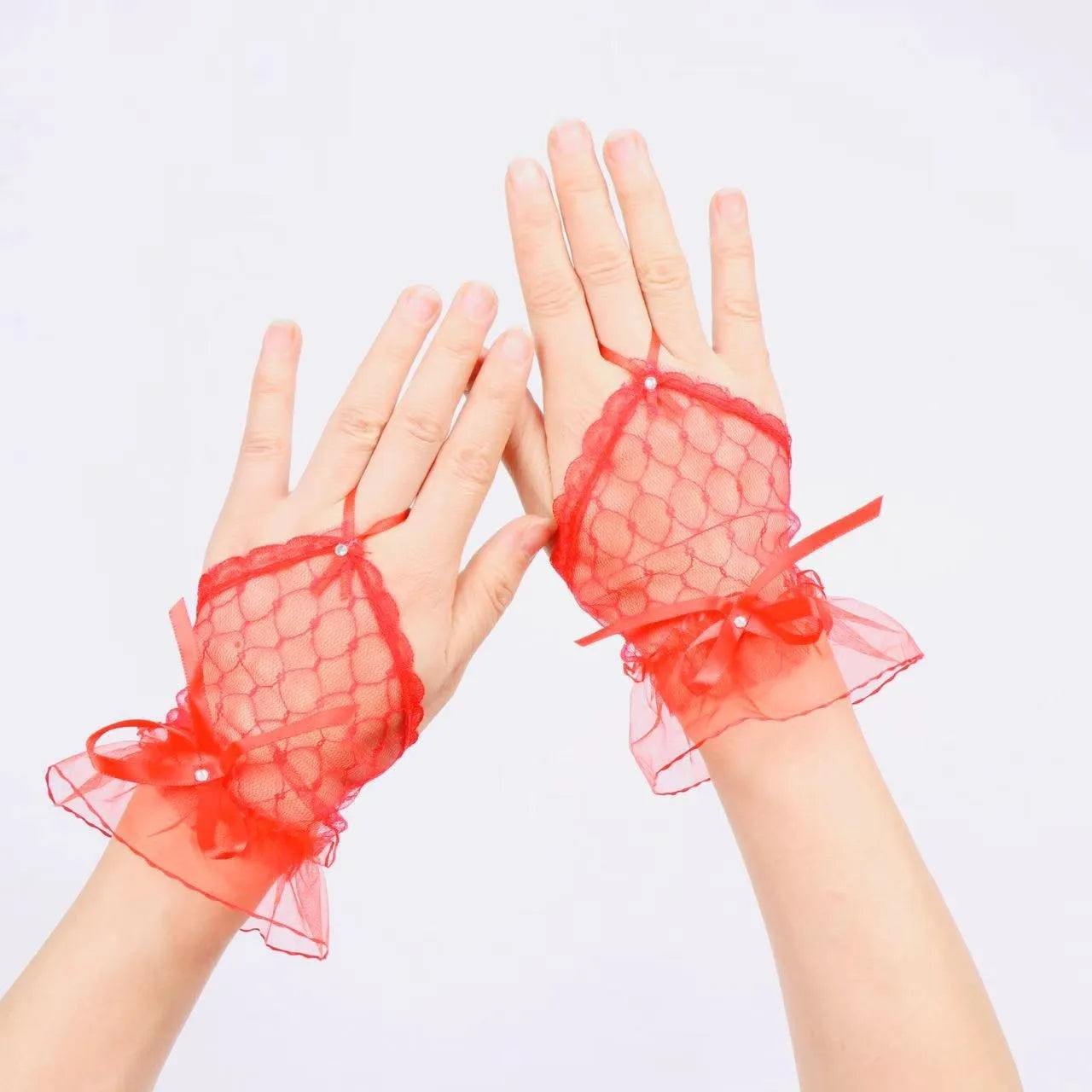 Elegant Lace Short Bridal Gloves Fingerless Wedding Gloves