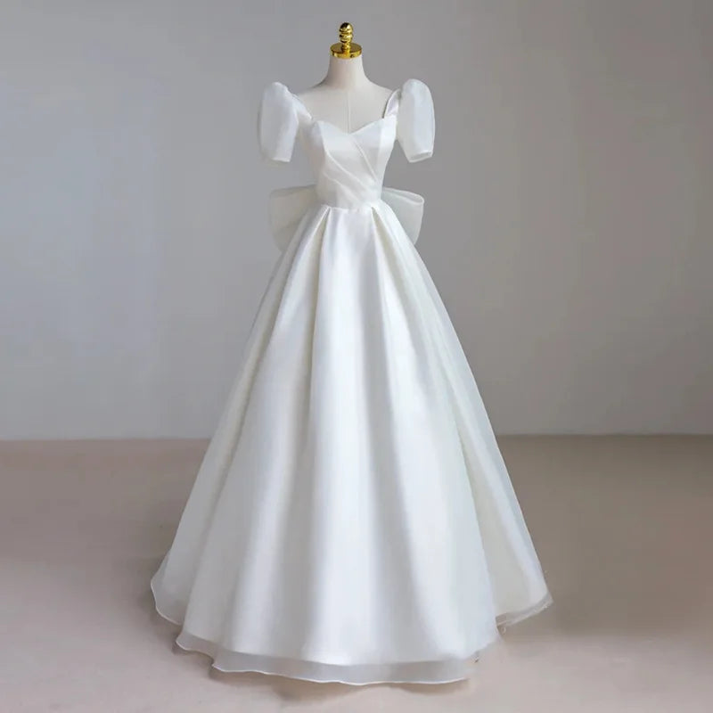 French Luxury White Satin Maxi Wedding Dresses for Bride Party Dress