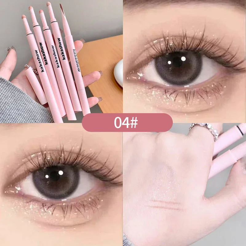 Women Double Lying Silkworm Eyeliner Pencil Diamond Glitter Matte Makeup