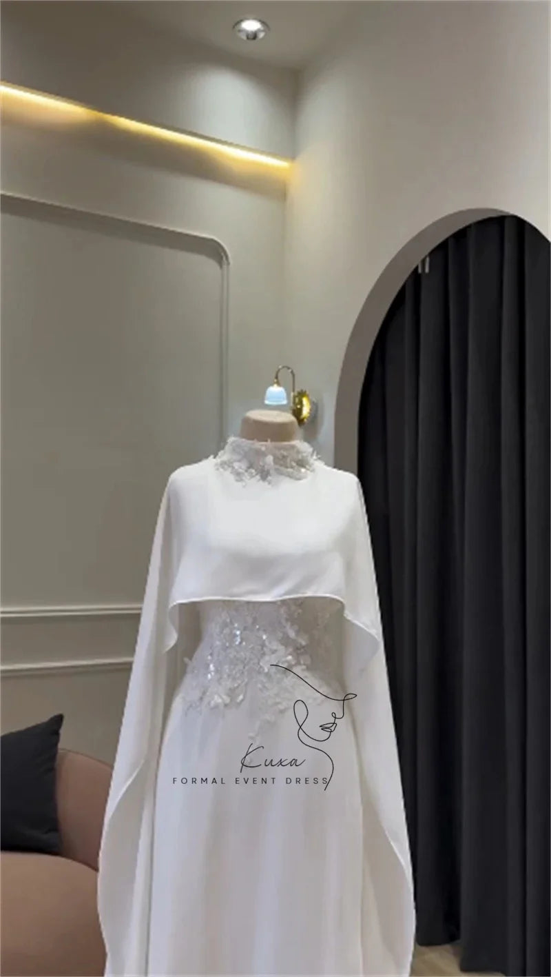 KUXA Luxury Arabic Wedding Dresses 3D Flowers Appliques Modest Bridal Gowns