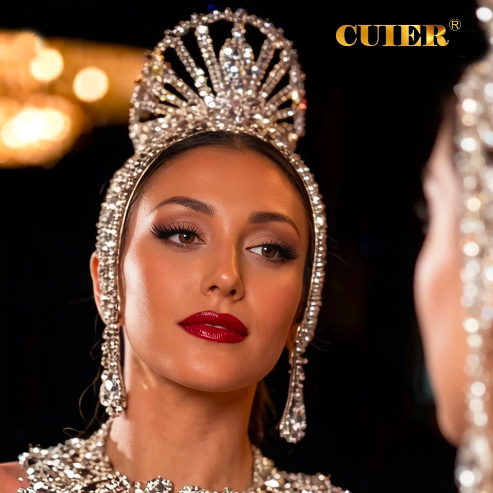 CUIER Classic Tiara for Elegant Women Large-Sized Headpiece for Wedding