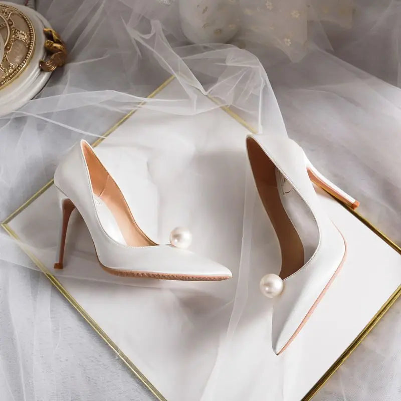 Bride Pumps Shoes for Woman Women's Summer Footwear Pearl Red Shoe