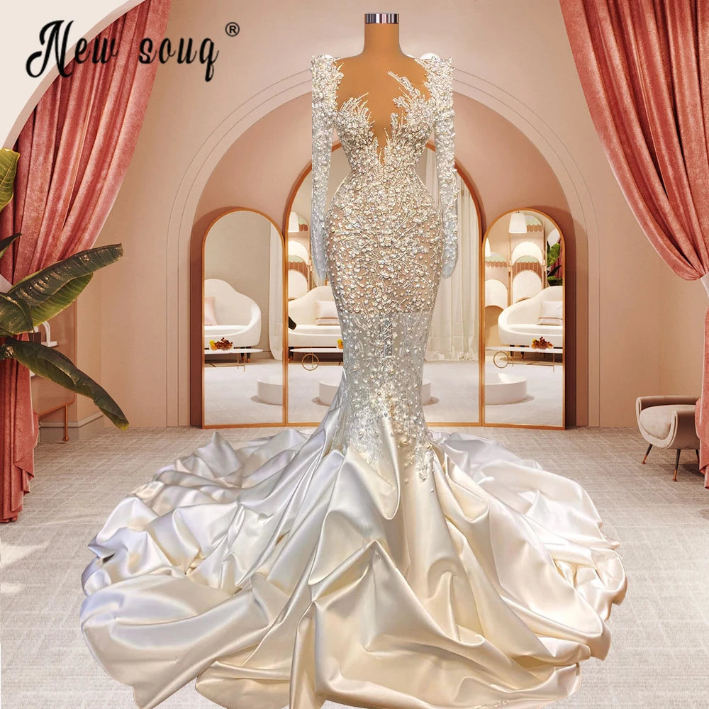 Modern Wedding Dress Elegant Pearls Mermaid Satin luxury wedding dress