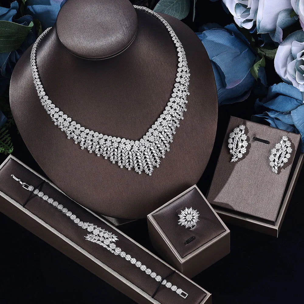 4pcs Bridal Zirconia Full Jewelry Sets For Women Party, Luxury sets