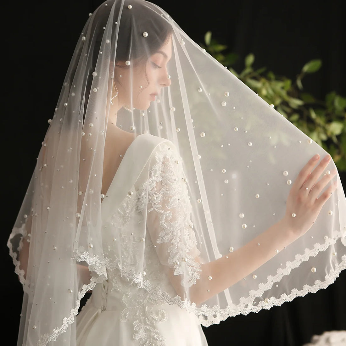 Mantilla Bridal Veils Lace Edge Pearl Wedding Veil Bride Española Wedding