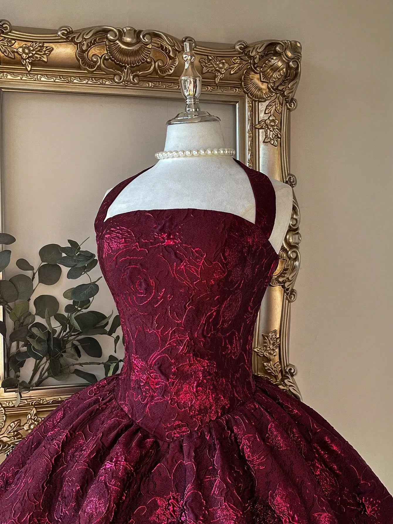 Burgundy Jacquard Halter Backless A-Line Mini Dress for Formal Events