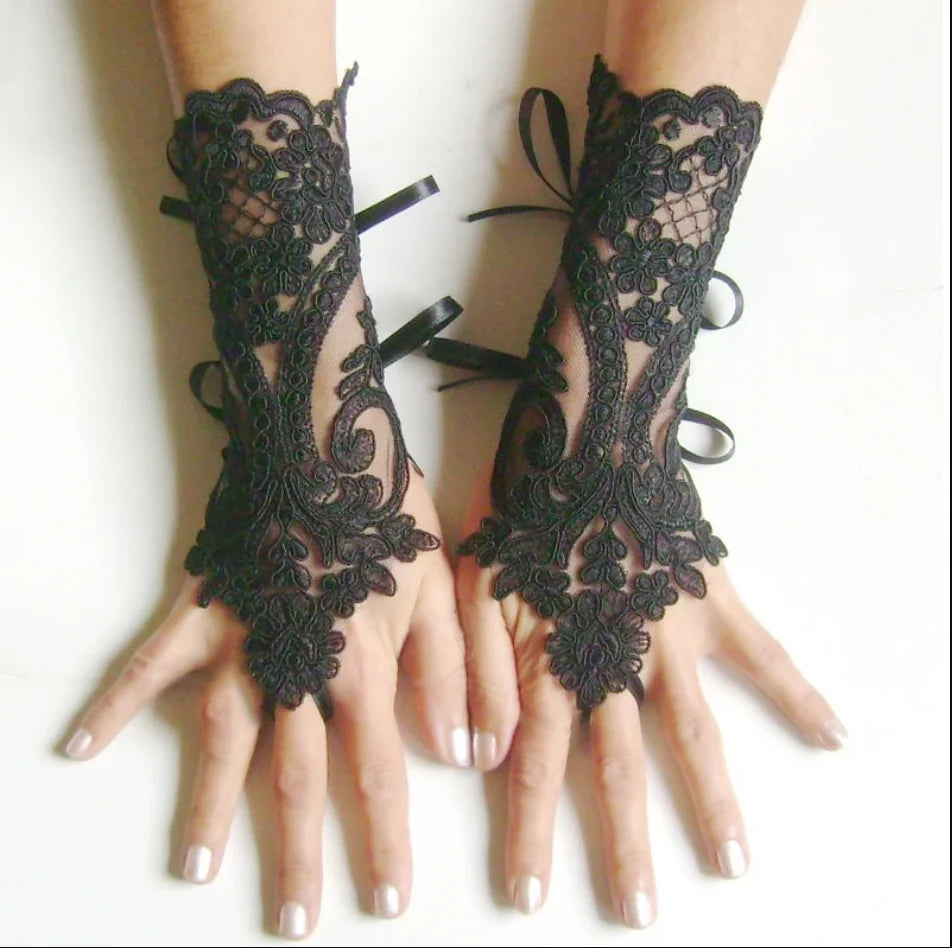 New Women Wedding Fingerless Gloves Lace White Black Wedding Gloves