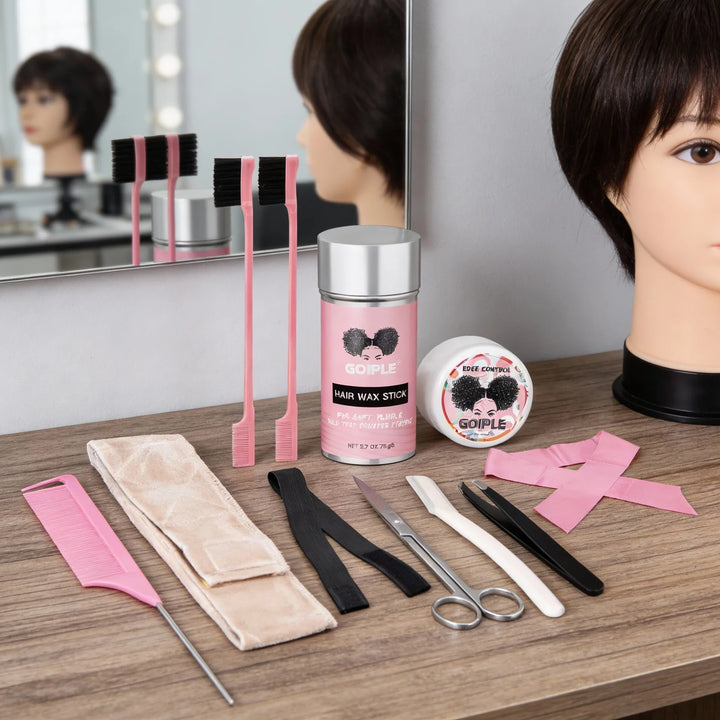 11 piece lace front wig set, including hair wax stick, lace fusion eyebrow knife