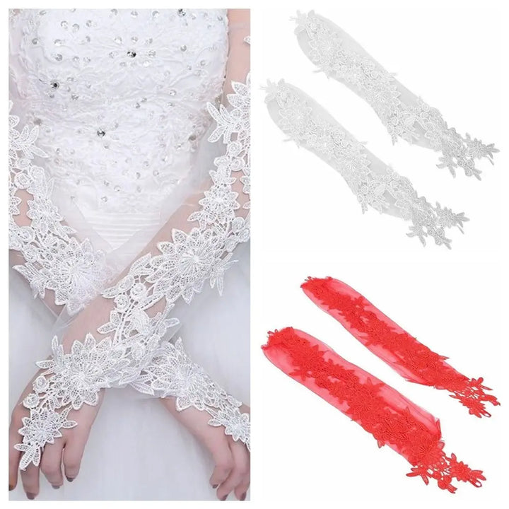 Fashion Fingerless Bridal Gloves Flower Embroidered Cosplay Gloves Lace
