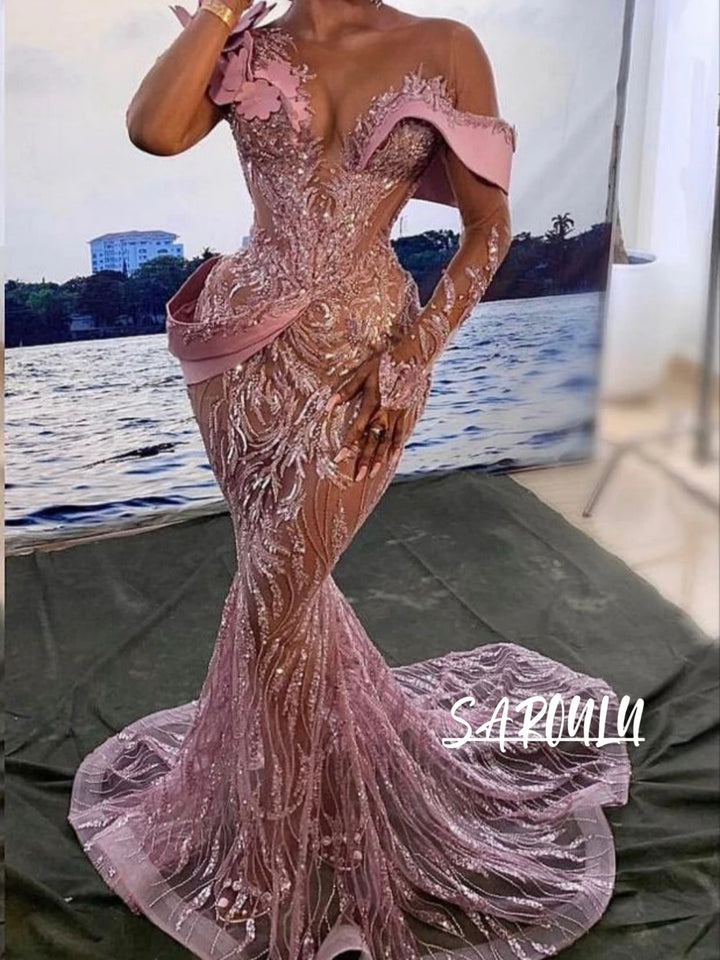 African Pink Sexy Evening Prom Dress luxury wedding dress