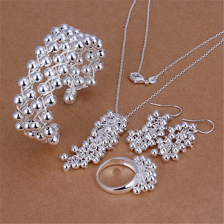 Popular brands Fine Grape beads bangle 925 Sterling Silver Jewelry set