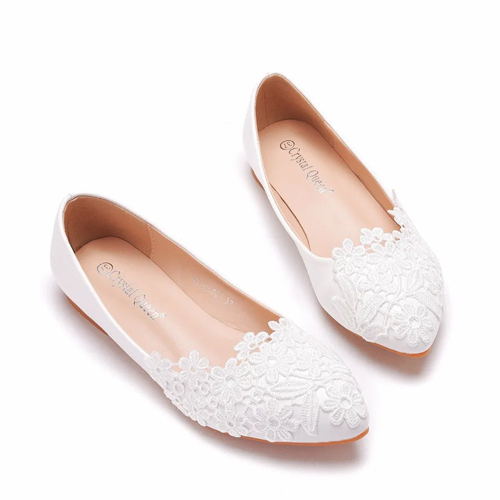 Elegant lace wedding dress shoes for women 2025 summer pointed toe