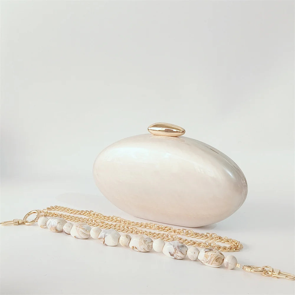 Handbag Summer Female Purse Egg Shape Clutch Bag  Pearl Purse