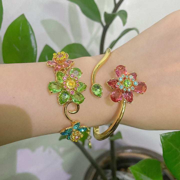 Trend Fine Jewelry Sets Charm Pink Blue Flower Crystal Fashion Luxury Necklace