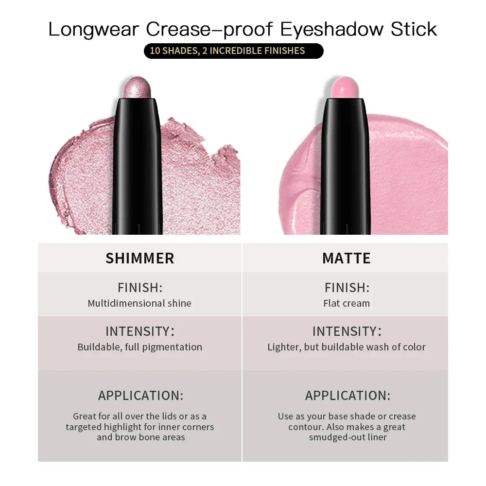 12 Colors Eyeshadow Pencil Stick Shimmer And Matte Waterproof Glitter