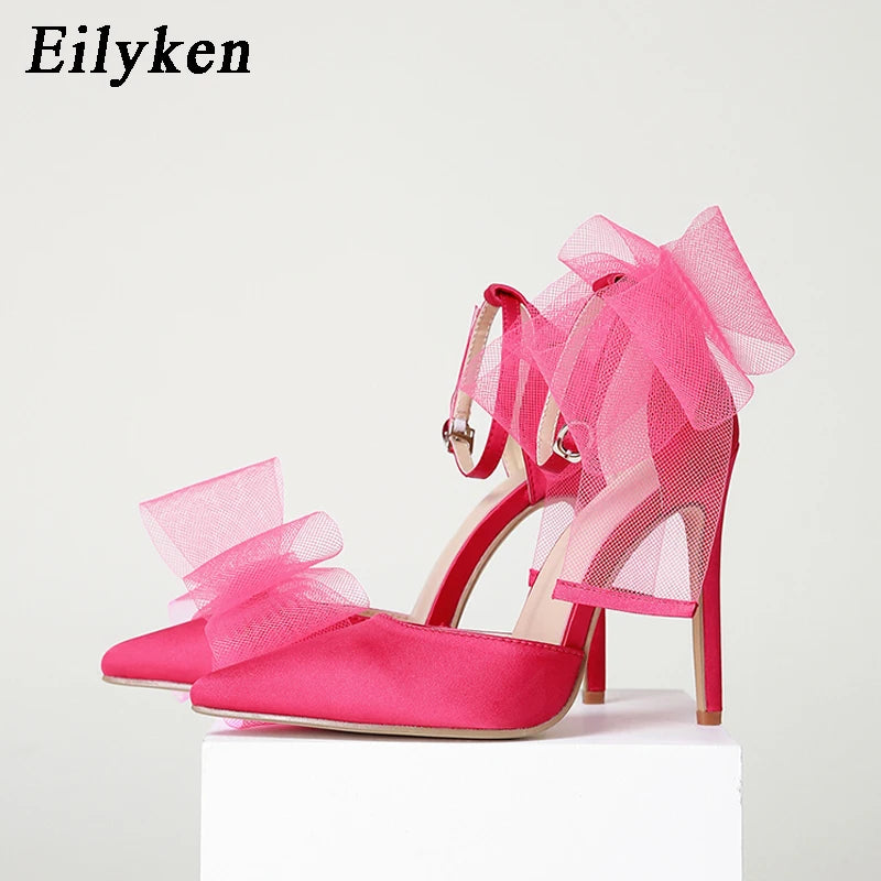 Fashion Silk Bowknot Satin Women Pumps Summer Pointed Toe High heels