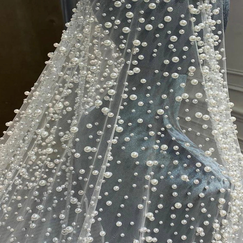 1 Tier Pearls Wedding Veil Cathedral Oversized Veils Bridal Tulle Veil