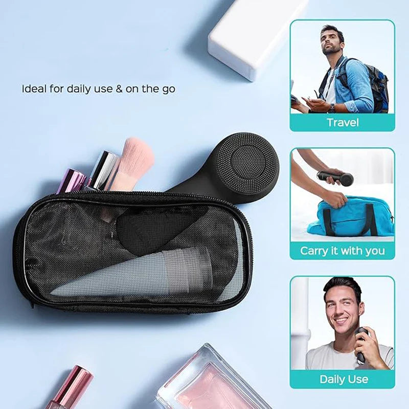 Facial silicone cleansing brush with dual rotation and vibration modes
