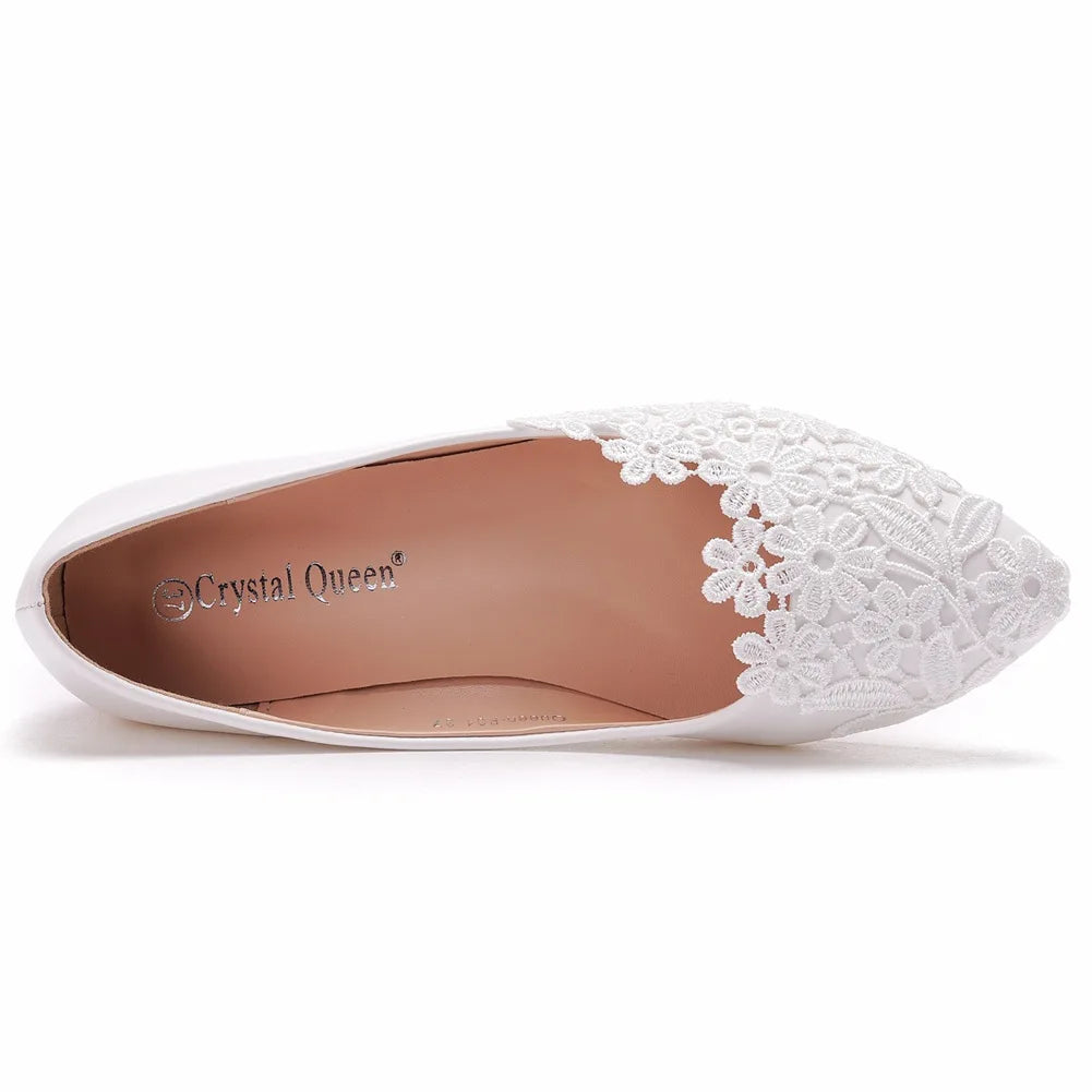 Elegant lace wedding dress shoes for women 2025 summer pointed toe
