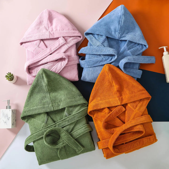 100% Cotton Towel Kimono Robes Women New Arrived Hooded Nightgown
