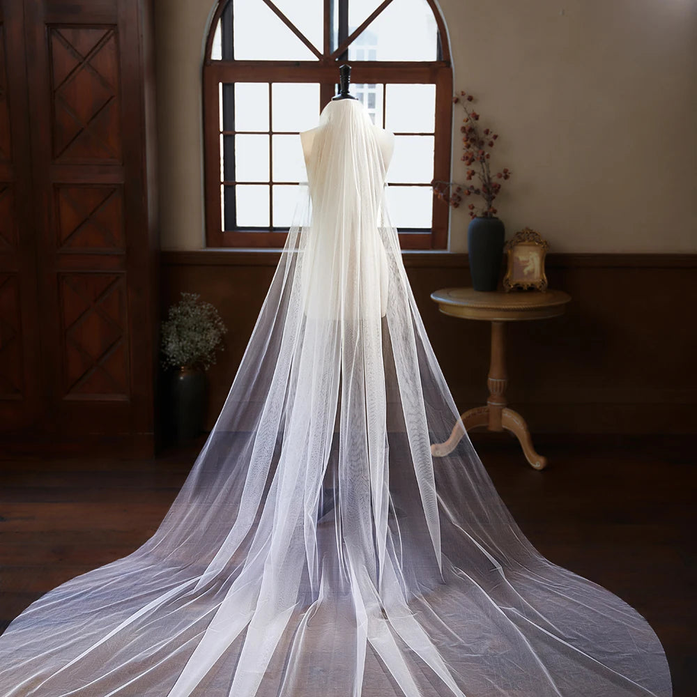 Simple Soft Tulle One Layer Cathedral Length Bridal Veil Marriage Wedding